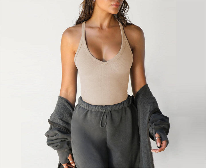 Slim-Fit Knit Tank with Built-In Bra