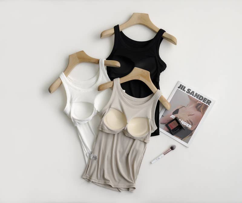 Essential Rib Knit Tank with Built-In Bra