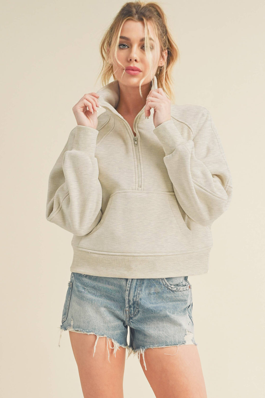 Super-Soft Half Zip: Heather Bone / M / Pullover