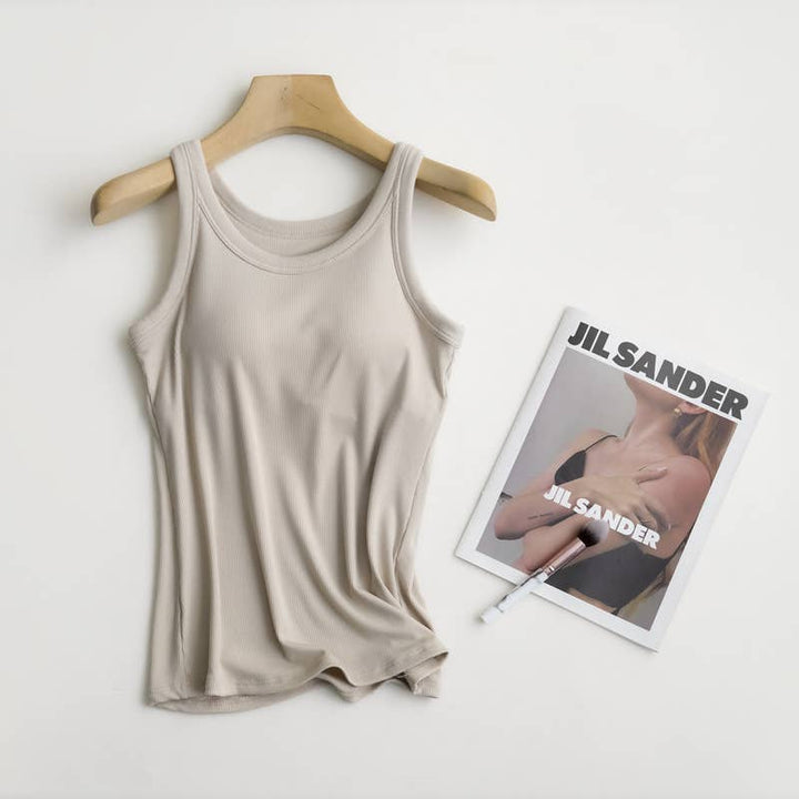 Essential Rib Knit Tank with Built-In Bra