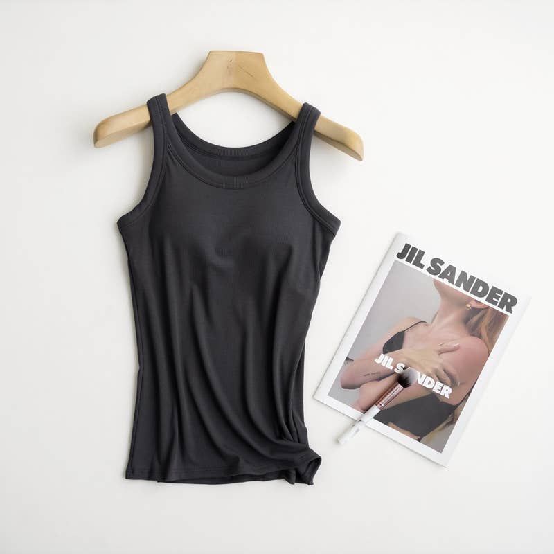 Essential Rib Knit Tank with Built-In Bra