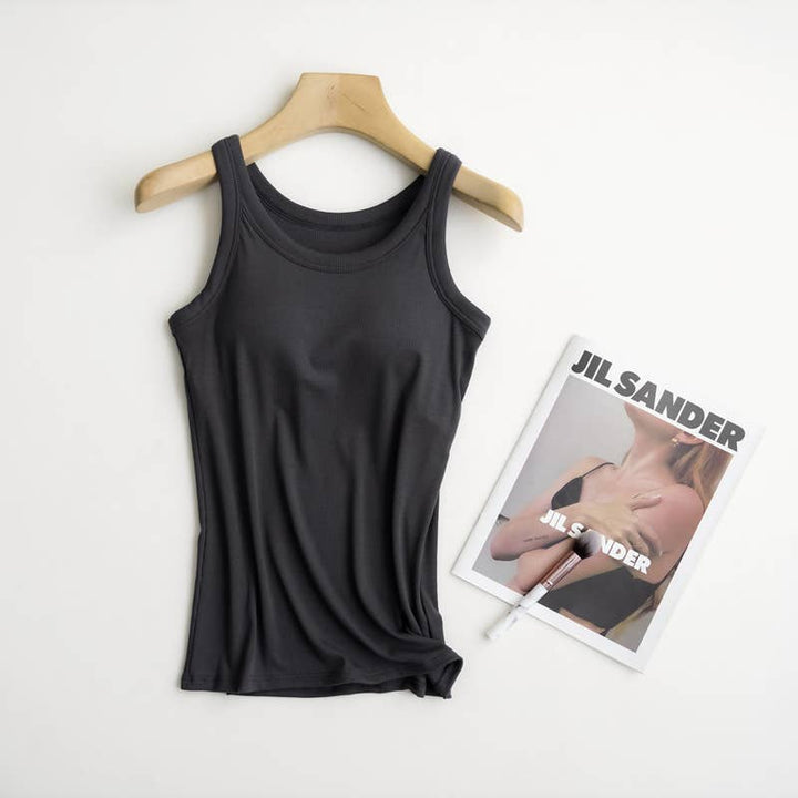 Essential Rib Knit Tank with Built-In Bra