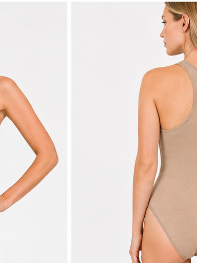 The Core Cotton Bodysuit in taupe, racerback view