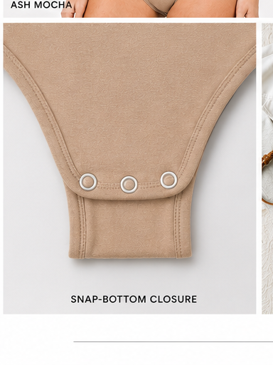 The Core Cotton Bodysuit in taupe styled with casual everyday pieces