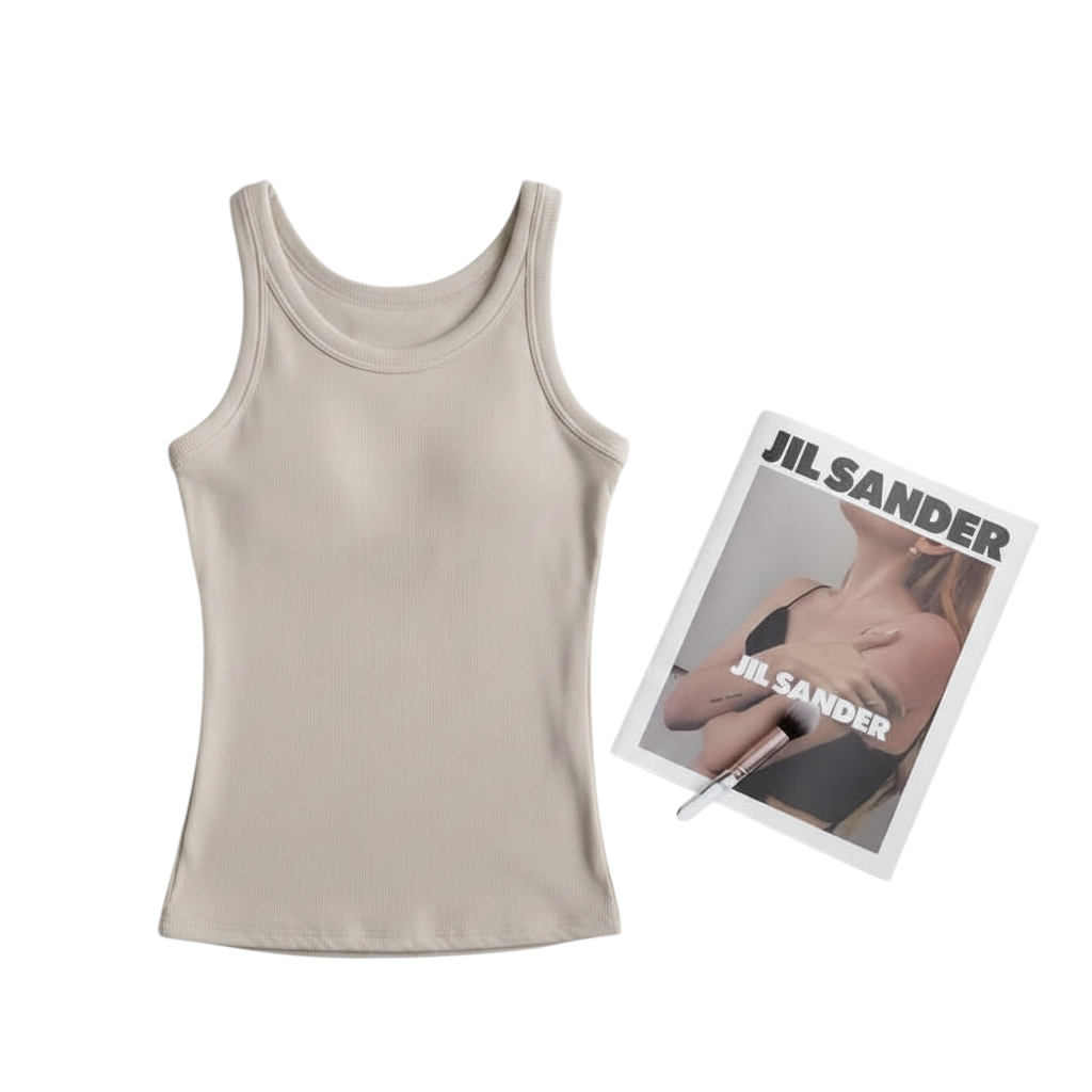 Essential Rib Knit Tank with Built-In Bra